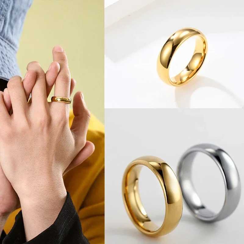 StainlESS Steel Smooth Cambered Ring Steel Color 6mm Wide Simple Geometric Type Mens Ring Gold Rings for Women W250207