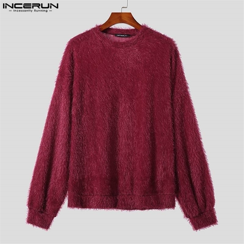 Men Pullovers Solid Color Plush O-neck Long Sleeve Fashion Casual Men Clothing Streetwear Autumn Sweaters S-5XL INCERUN 250206