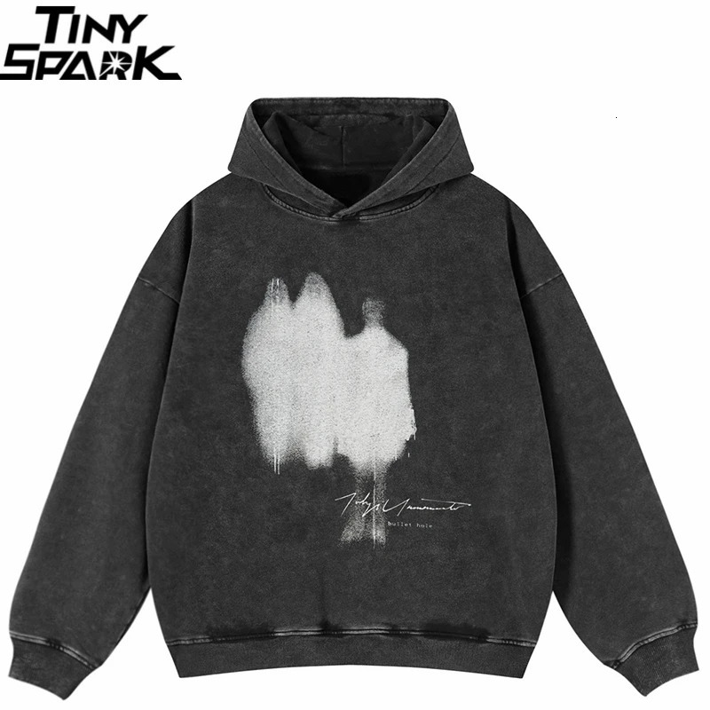 2024 Hip Hop Oversize Hoodie Sweatshirt Men Streetwear Freak Shadow Graphic Harajuku Retro Washed Black Hooded Pullover Y2K 250207
