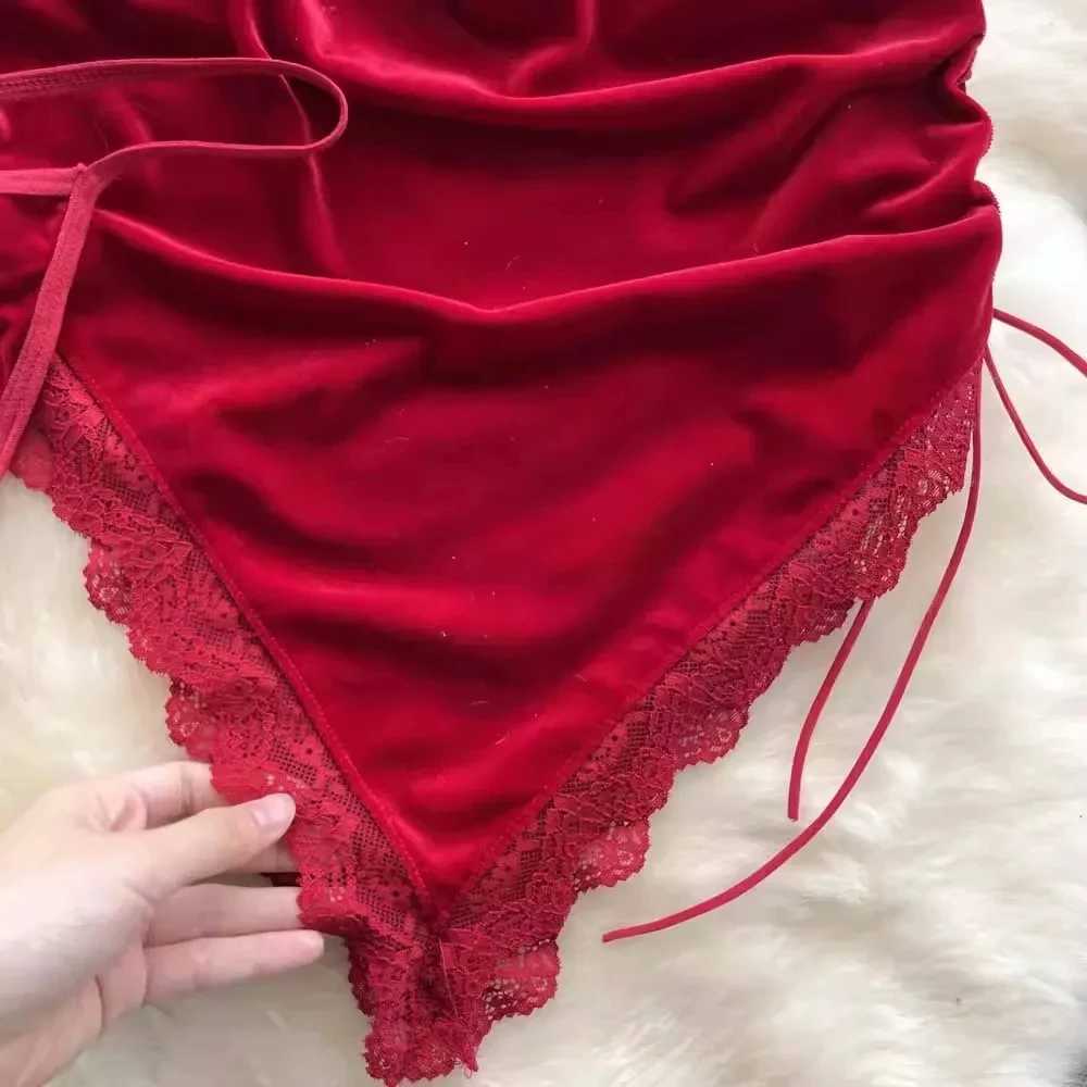 Women Sexy Red Ruched Mini Dress Sveless Backless Spaghetti Strap Dress Drstring Bodycon Party Club Dress with ThongXJ2500207