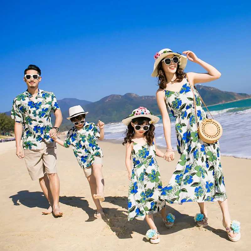 Family mom daughter equal sea outfit father son matching vacation shirt beach set for vacation destinations W250207