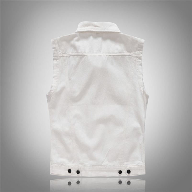 DIMUSI Autumn Mens Vintage Denim Vest Male White Ripped Sleeveless Jackets Men Hip Hop Streetwear Hole Jean Waistcoats Clothing 250206