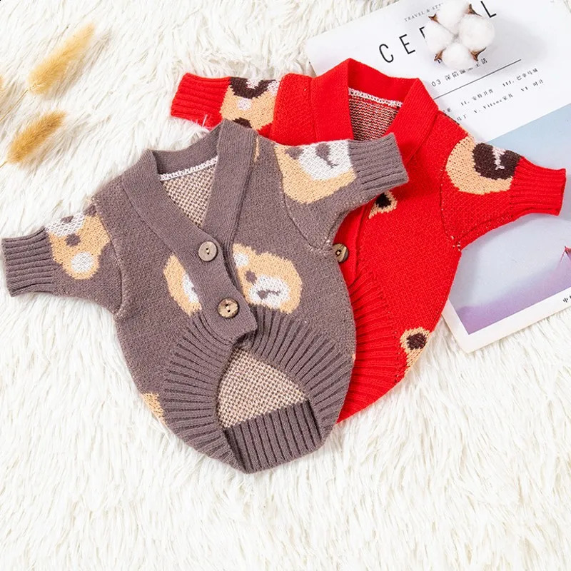 Dog Sweater Bear Print Knitted Coat Dog Cardigan Sweater Chihuahua French Bulldog Bichon Dog Clothes Puppy Costume 250206