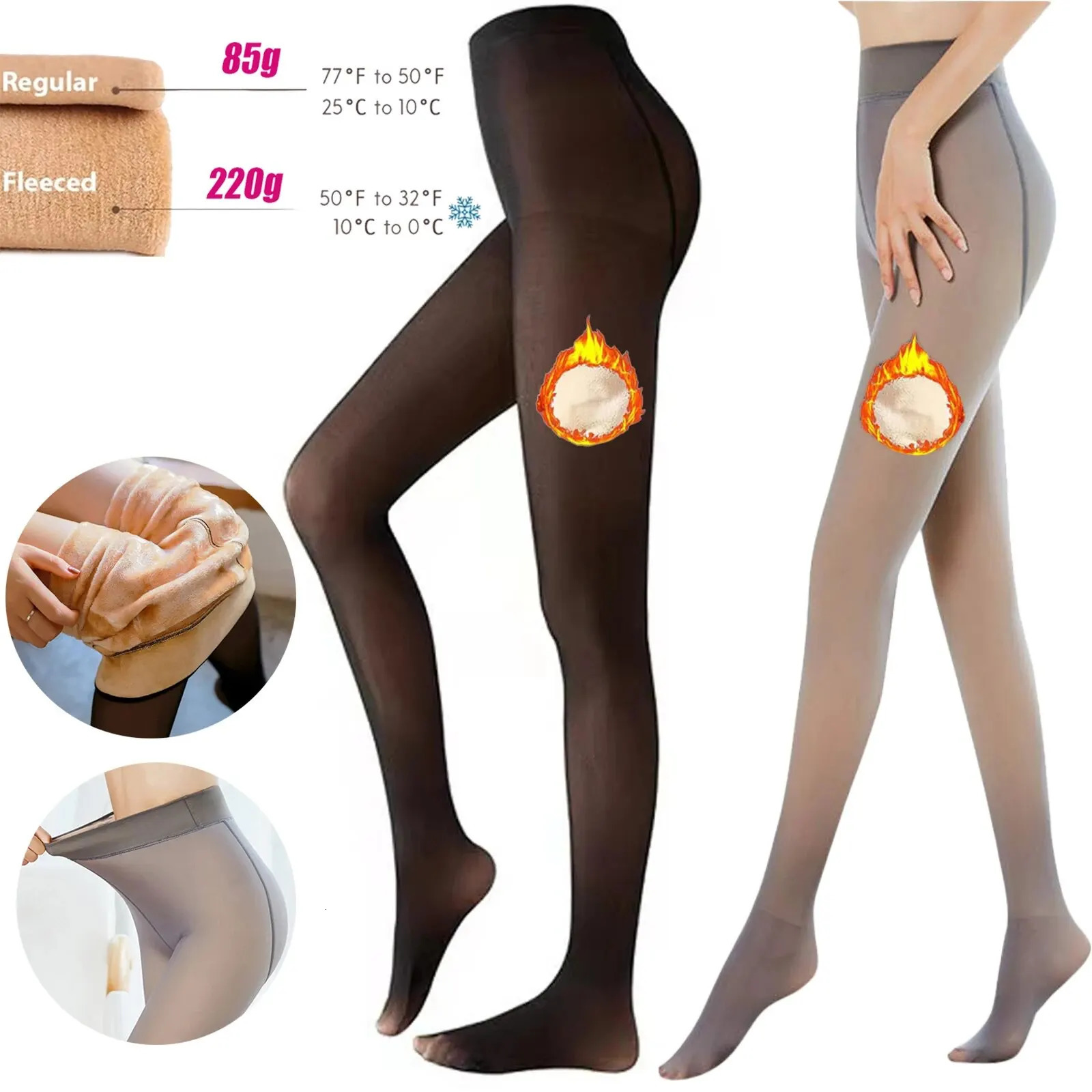 Translucent Pantyhose for Women Fleece Lined Pantyhose Thermal Stretchy Comfortably Leggings Winter Warm Tights Pants 85g220g 250207
