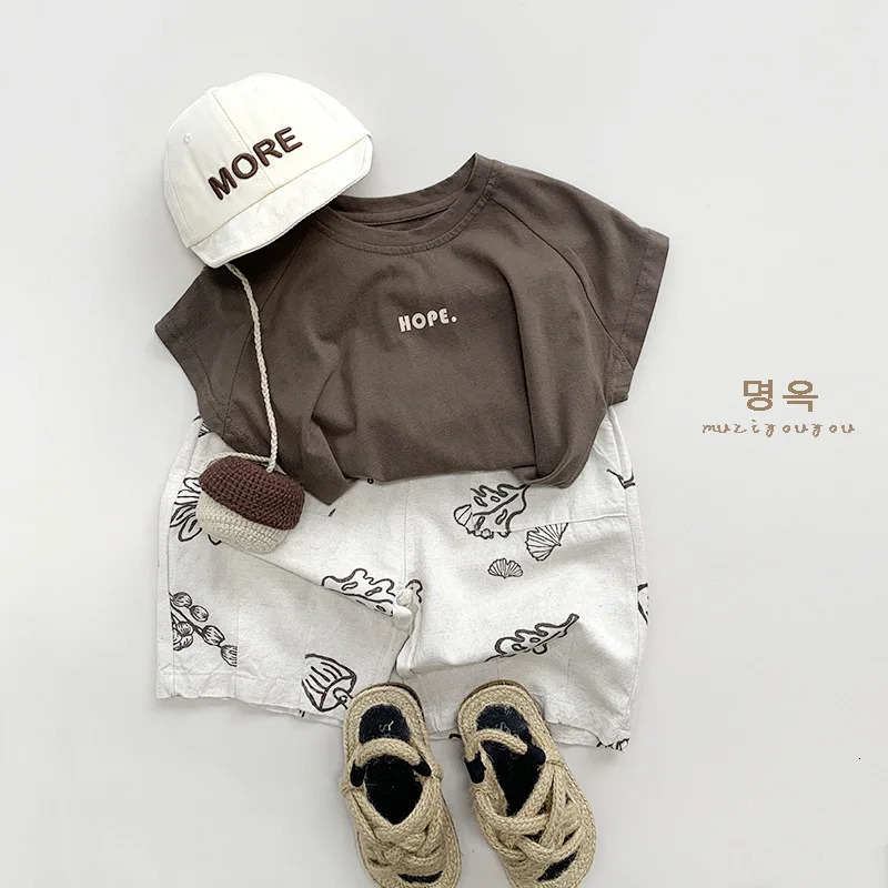 Summer Kid Letter Retro Tees Girl Baby Thin Loose Simple All-match T-shirt Boy Children Cotton Casual Tops 250207
