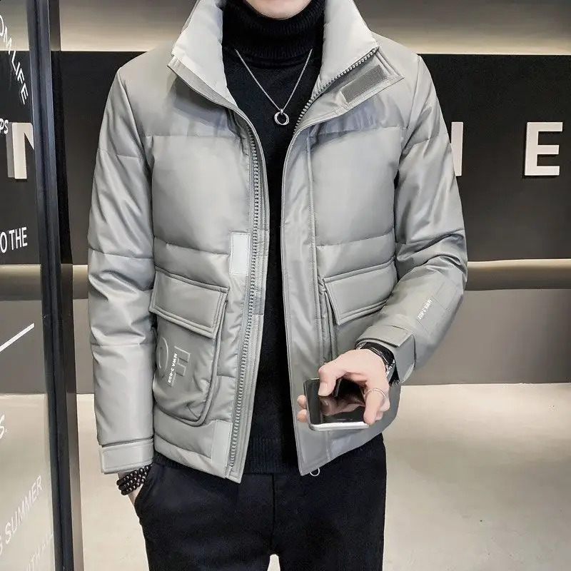 Winter Down Jackets Men PU Leather Jacket Bomber Coat Windproof Waterproof Motorcycle Clothing Outerwears 250109Z