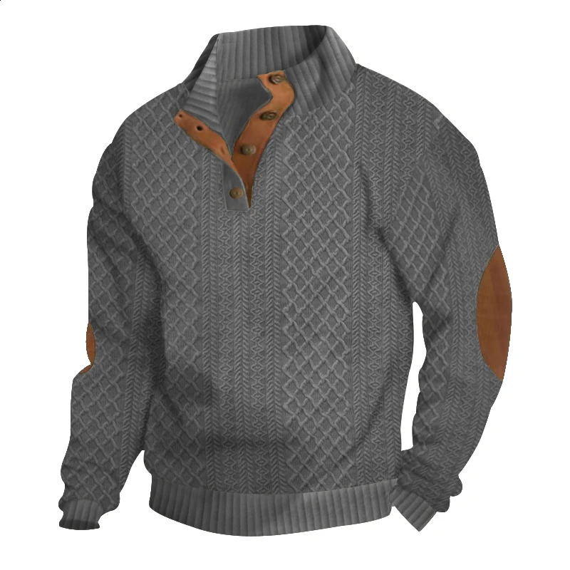 cross-border selling euro code mens casual standing collar long-sleeved Jacquard knitted button-down sweater 250206 - view 3