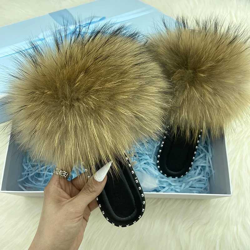 Flip Flops Women Summer Real Fur Flat Slippers 100% Natural Luxury Fox Fur Slides Ladies Jelly Shoes Furry Slides SandalsXJ250207