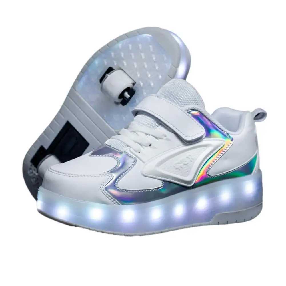 Children Roller Skate Shoes 2 Wheels LED Shoes USB Rechargeable Wheeled Sneakers Luminous Glowing Skating Sneakers Unisex W250207