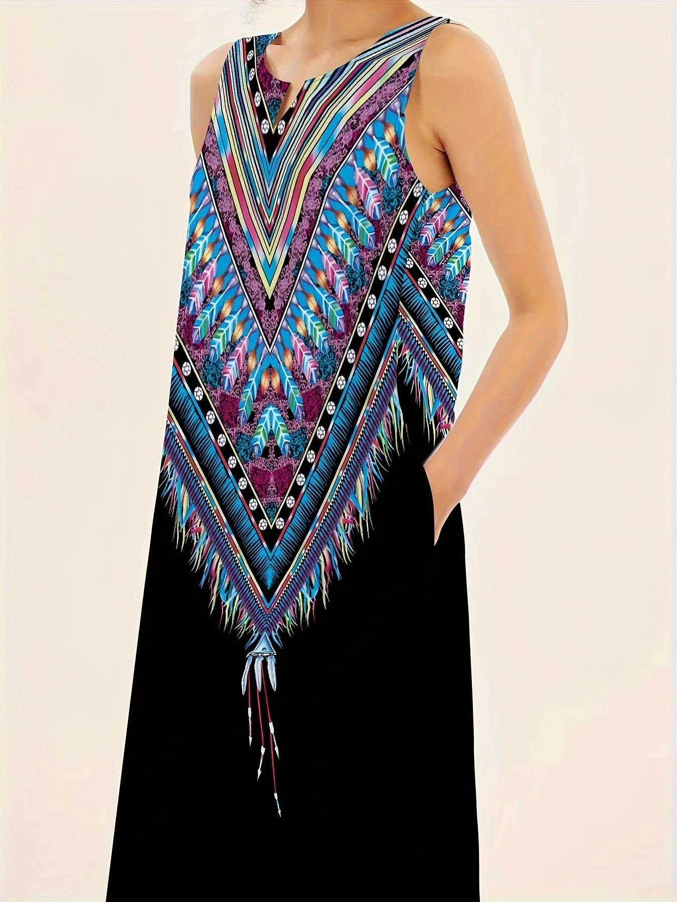 WomenS Fashion One-Piece Summer Casual Vest Print Dress Ele Sveless Evening Gown WomenS Plus-Size V-Neck Pocket DressXJ2500207
