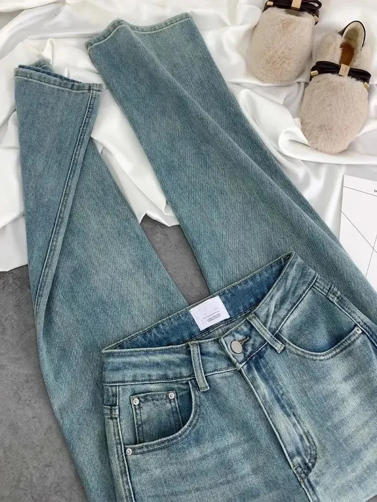 Blue Women Jeans Streetwear Vintage Fashion High Waisted Wide Leg Jean Female Trouser Letter Hip Hop Baggy Denim Pants Z260314