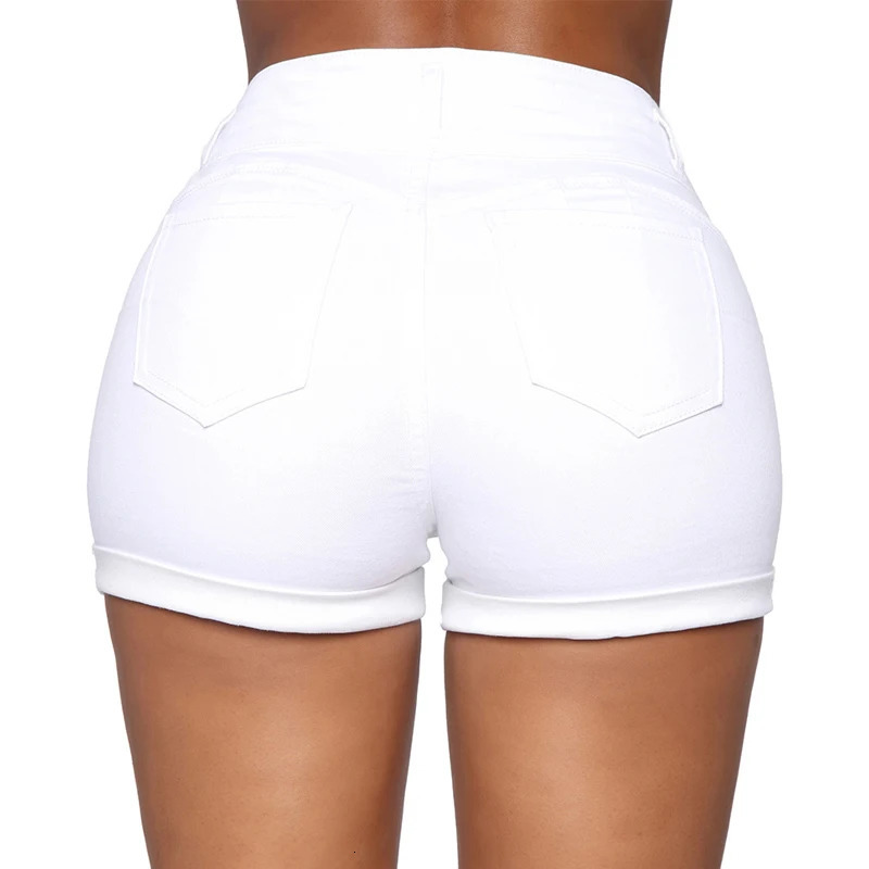 Liooil Cotton Stretchy High Waist Jean Shorts Woman Summer Casual Sweat With Pocket Zipper White Black Cuffed Denim Shorts 250207