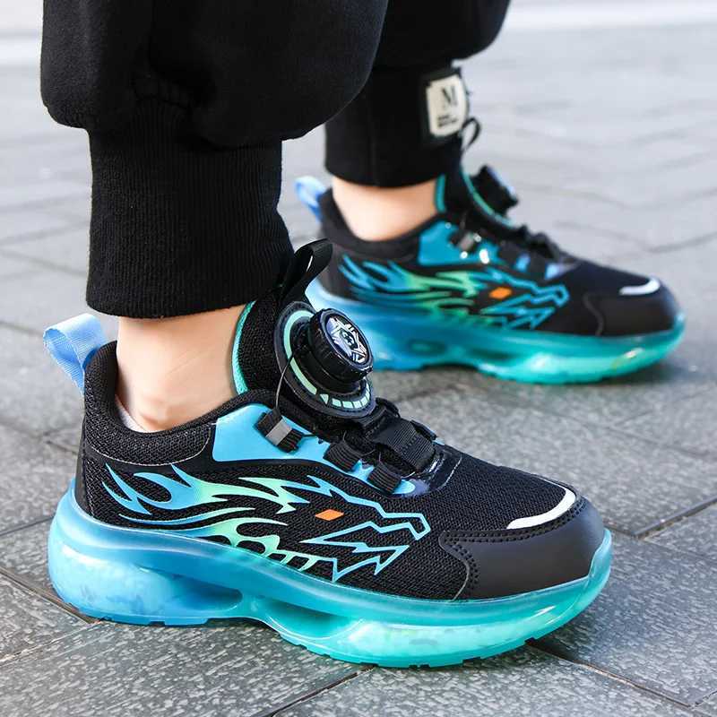 Childrens Running Shoes Rotating Buckle Lightweight Outdoor Sports Walking Shoes Breathable Non-Slip Casual Sneakers for Kids W250207