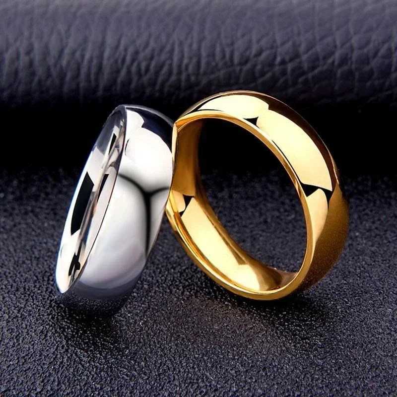StainlESS Steel Smooth Cambered Ring Steel Color 6mm Wide Simple Geometric Type Mens Ring Gold Rings for Women W250207