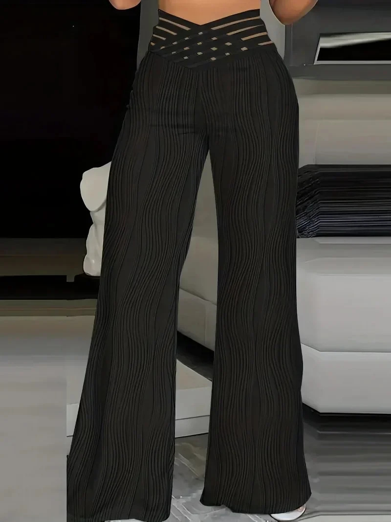 Womens Fashion Plus Size 1XL-5XL Pants Wide-leg Pants Casual Comfortable Pants Solid Color Texture High-waisted Flare Pants 250207
