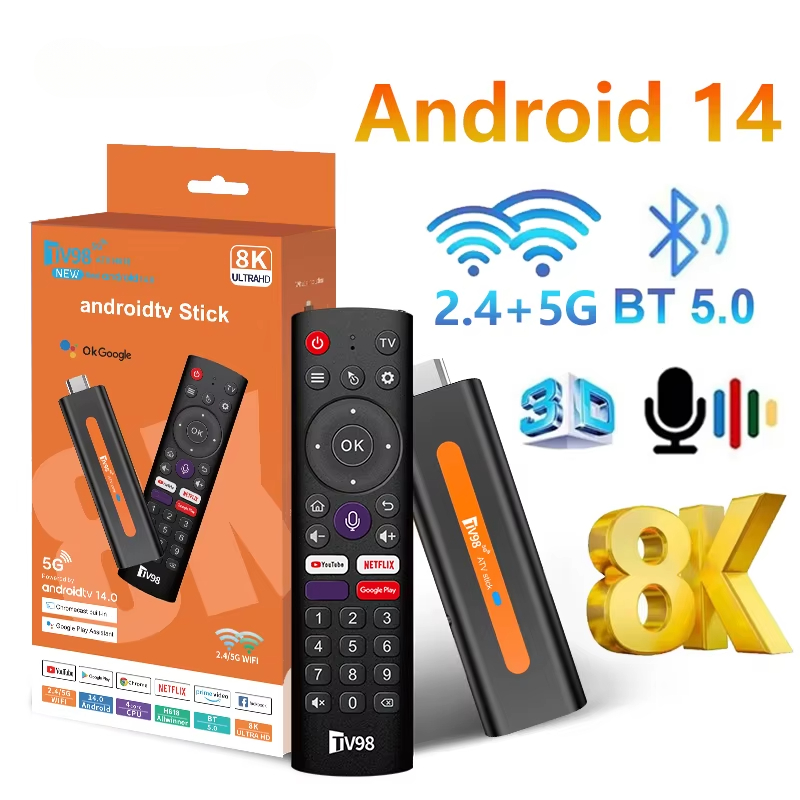 8K ATV Smart TV Stick Support Android 14 Video 4K BT5.0 WiFi 6 Allwinner H618 Quad Core Cortex A53 Voice Remote Smart TV Box