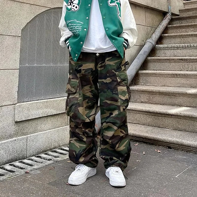 Y2k American High Street Retro Hiphop Camouflage Cargo Pants Thin Pants Gothic Fashion Men Straight Leg Casual Pants Trend 250206