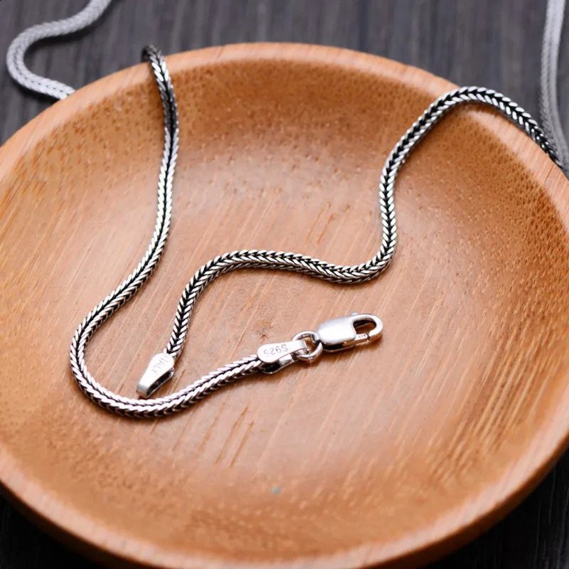 BOCAI Real S925 Silver Jewelry Accessory 1.6MM Woven Snake Bone Necklace for Men and Women Fashion Fox Tail Chain Wholesale 250120