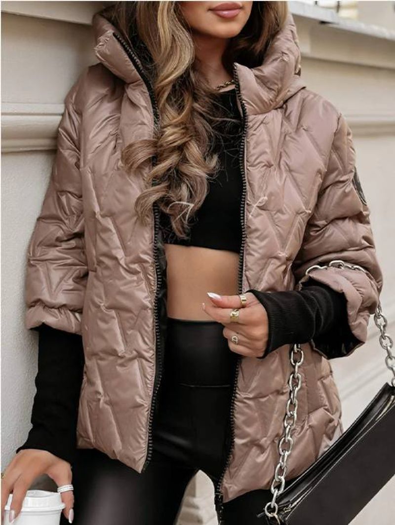 New Fashion Hooded Fashionable Loose Long Sleeved Patchwork Cotton Jacket Coat Women