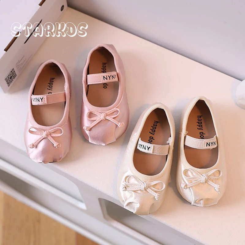Satin Silk Ballet Shoes Baby Girls Round Toe Bowtie Elastic Band Ballerina Flats Toddler Kids Soft Loafers 250206