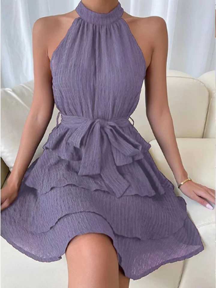 Stylish Sveless Off Shoulder lti-Layered Ruffle Edge Dress Womens Solid Color Mini Dress Party A Line DressesXJ2500207