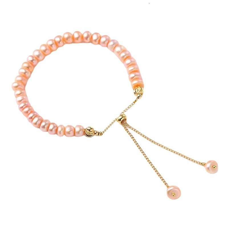 100% Natural Freshwater Pink Pearl Simple 14K Gold Filled Female Beads Chain For Women Bracelet Jewelry Gifts No Fade 250121