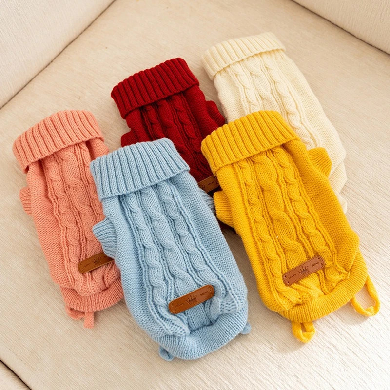 Solid Cable-Knit Sweater Outfits for Small Medium Dogs Autumn Winter Keep Warm Pet Clothing Soft Wool French Bulldog Overalls 250206