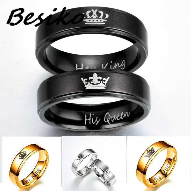 Besiko 2023 New Crown Her King And His Queen Stainless Steel Wedding Couple Rings For Women Men Engagement Jewelry Gifts W250207