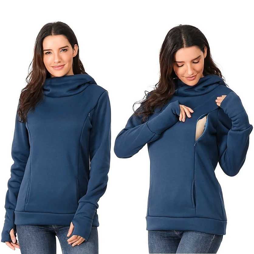 Womens Fleece Maternity Nursing Sweatshirt Breastfeeding Shirt Momy Hoodie Kangaroo With Pocket Pregnant Women Clothes W250207