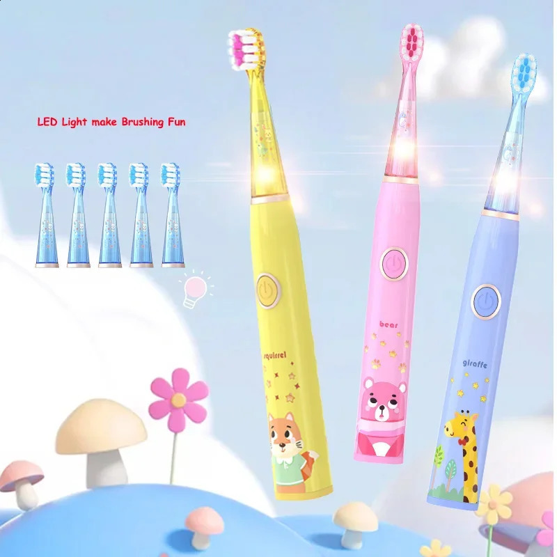 Sonic Electric Toothbrush Cartoon with Colorful LED Light IPX7 Waterproof Overall Clean Teeth Rechargeable Care Toothbrush 250206
