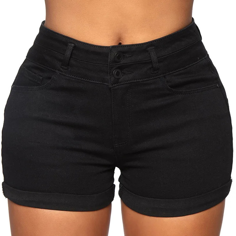Liooil Cotton Stretchy High Waist Jean Shorts Woman Summer Casual Sweat With Pocket Zipper White Black Cuffed Denim Shorts 250207