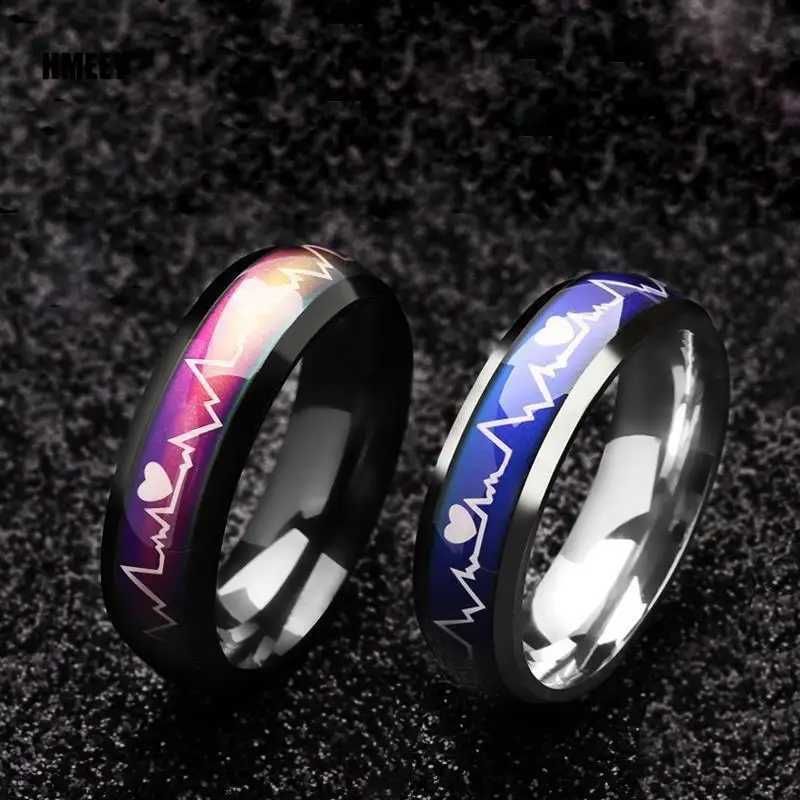 HMEEY 2023 New Mood Ring Changing Color Heartbeat Ring ECG Ring Colorful Discoloration Couple Ring W250207