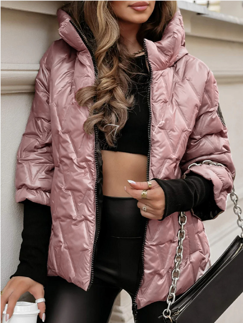 New Fashion Hooded Fashionable Loose Long Sleeved Patchwork Cotton Jacket Coat Women