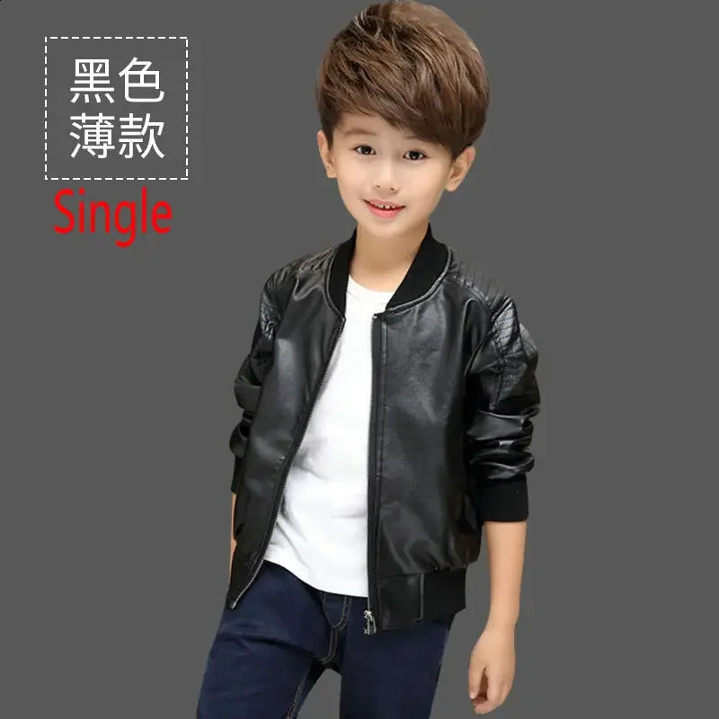 Kids Jacket Boys Coats Autumn Spring PU Leather Jacket Childrens Plus Velvet Warming Cotton Outerwear Baby Boy Thin Clothing 250206