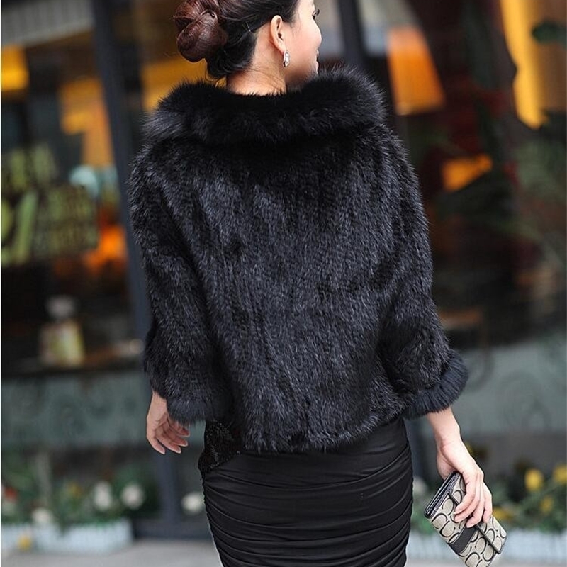 Autumn Winter Ladies Genuine Knitted Mink Fur Shawls Fox Fur Collar Women Fur Pashmina Wraps Bridal Cape Coat Jacket 250120