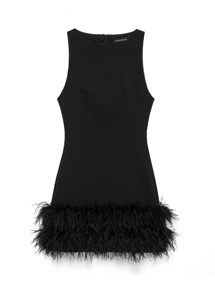 TRAF Black Feather Short Dresses for Women off Shoulder Corset Dres Fashion Sleeveless Dress Woman Evening Womens 250206