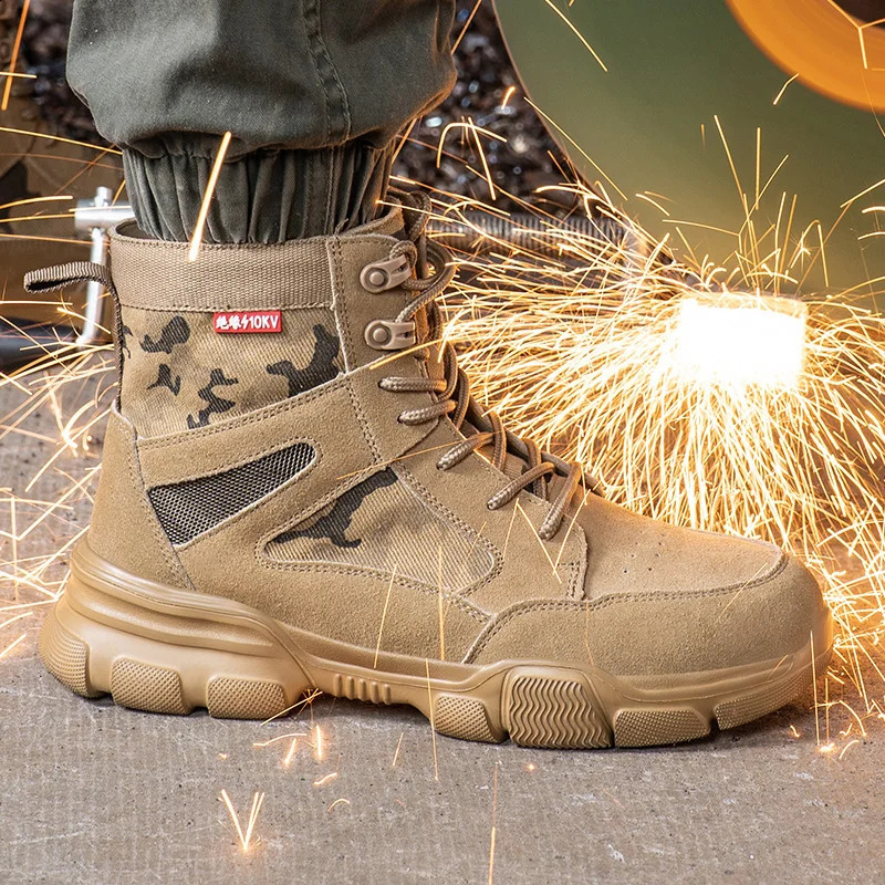 Outdoor Men Work Boots Safety Shoes Anti-puncture Safety Boot Work Steel Toe Shoes Indestructible Desert Combat Boots Protective 250120