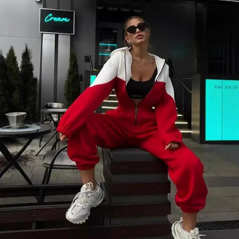 Retro Womens Clothing Women Street Style Sports Casual Color Pantsuit Fashion Long Sleeve Pantsuit Women 250107