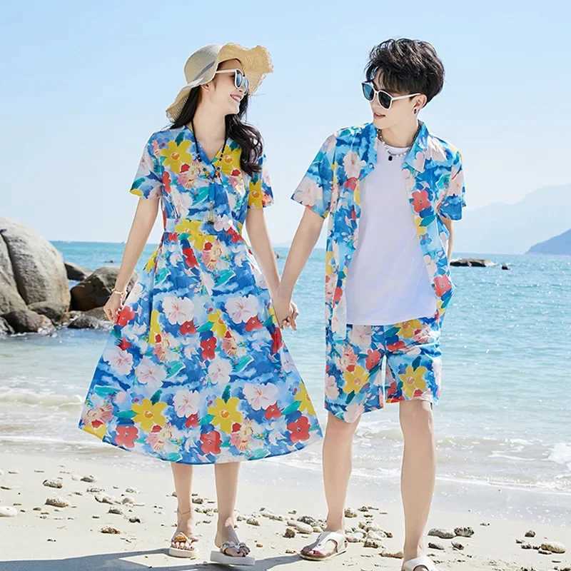 2024 Family Matching Look Dad Son Floral Shirts Two Piece Brother and Sister Beach Clothes Mom Daughter Holiday Dress Vacation W250207
