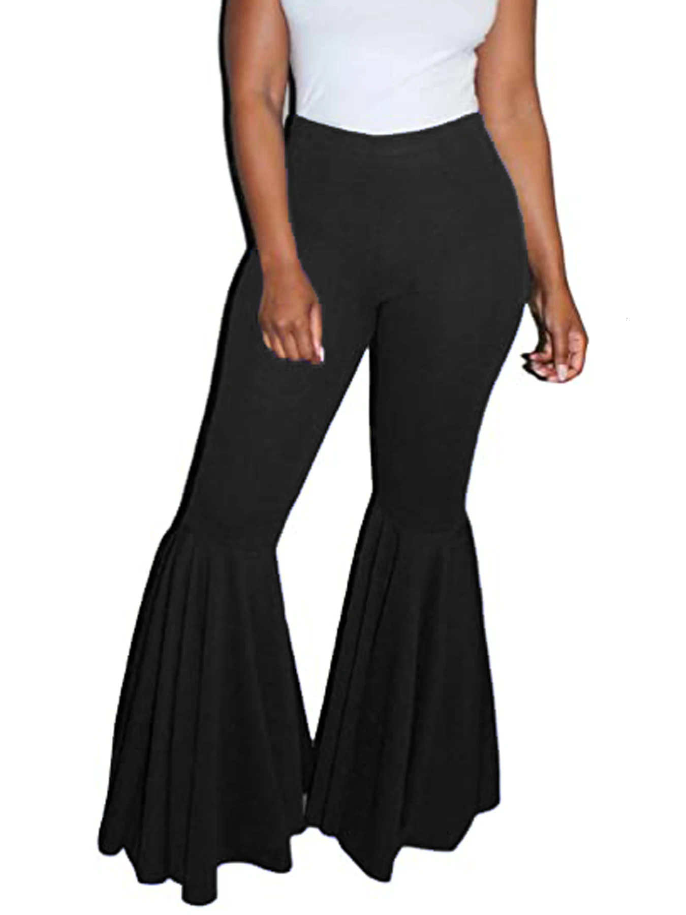 plus-size womens trendy bell-bottomed trousers knitted fabric solid color trousers in the summer of 2024 250207