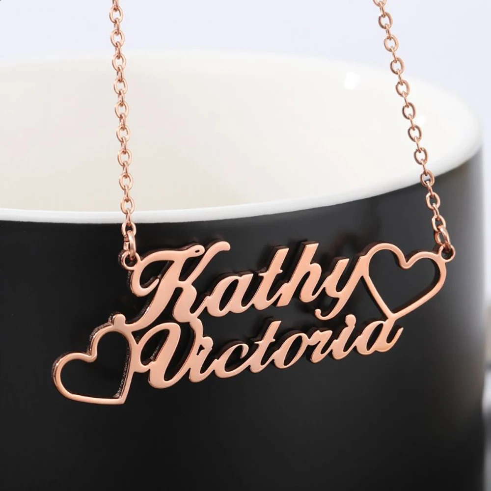 Personalized Custom Double Name Necklaces for Women Stainless Steel Couple Pendant Gold Color Chains Jewelry Valentines Day Gift 250206