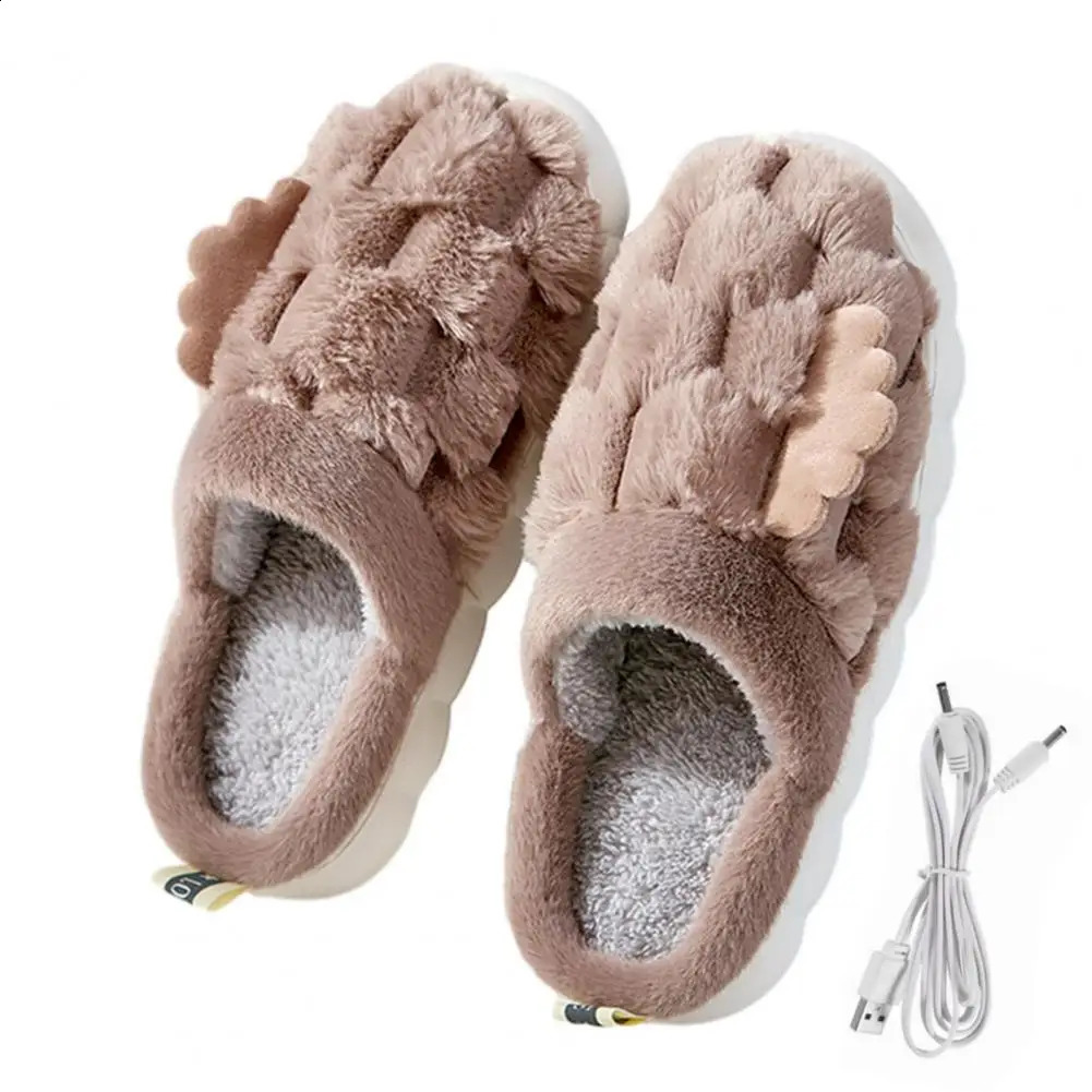 USB Men Women Heated Footwear Couple Foot Warmer Shoes Electric Heating Shoes Winter Warm Plush Slippers Indoor Home Slippers 250120