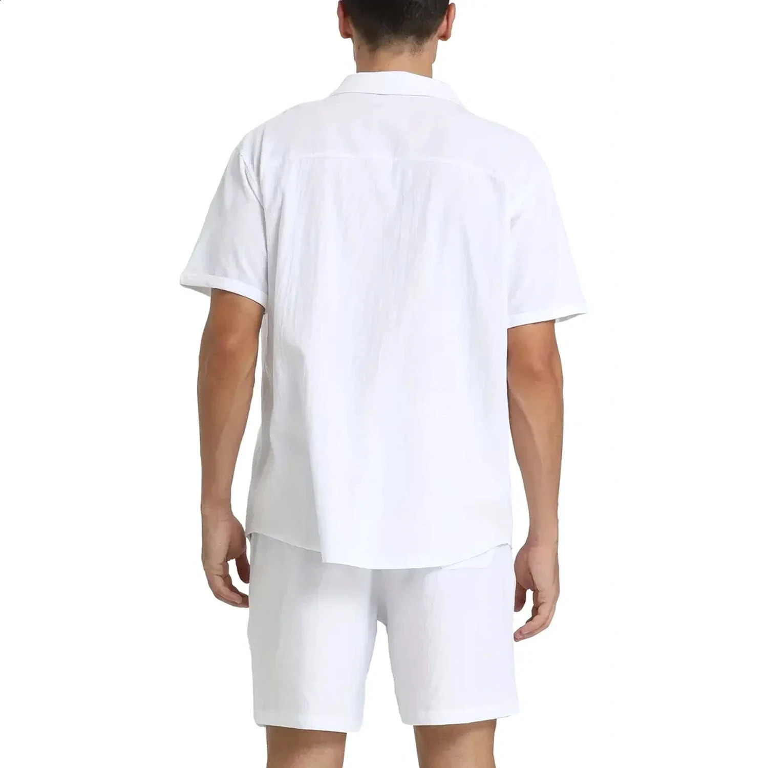 Cotton Linen Shirt Set Mens Hawaii Pleated Pocketed Loose Cuban Collar Breathable Comfortable White Men Outdoor Leisure 250108