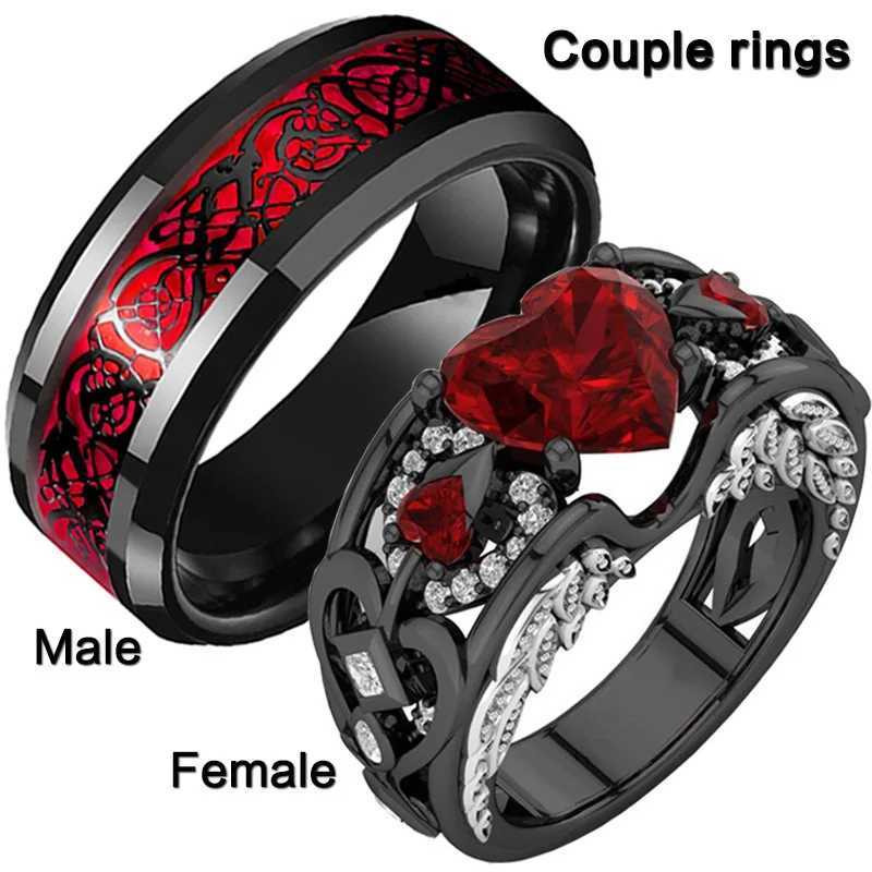 Rhinestone Rings Creative Red Love Heart Zircon Inlaid Couple Figure Ring Jewelry Gift for Engagement Wedding Party Ornament W250207