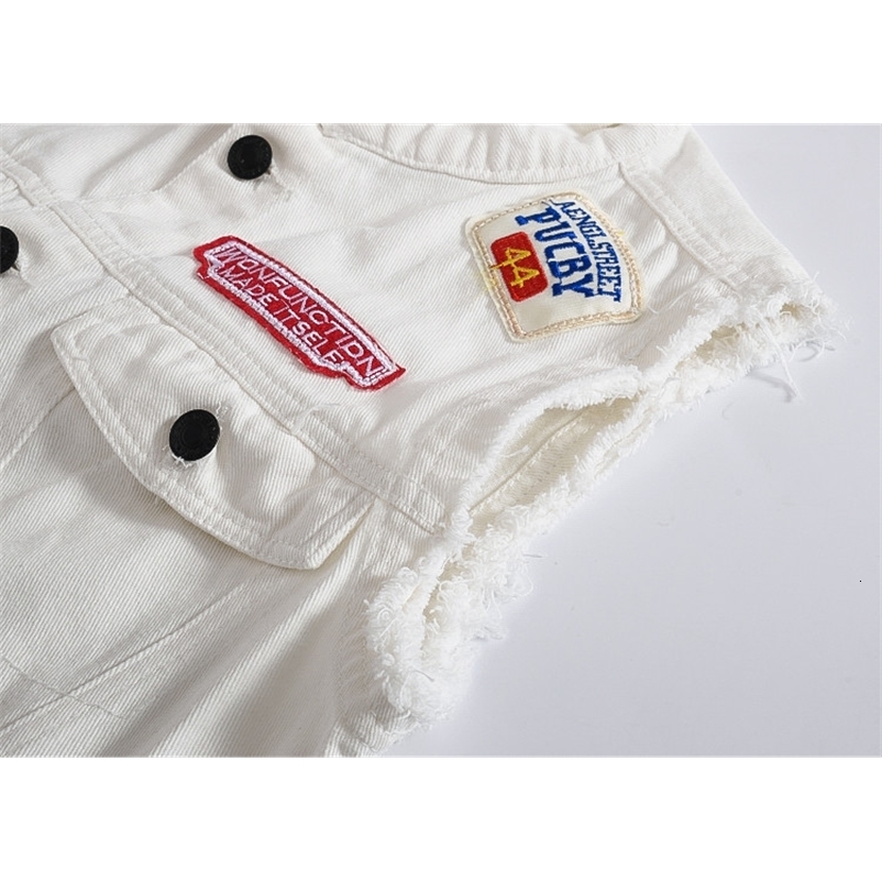 DIMUSI Autumn Mens Vintage Denim Vest Male White Ripped Sleeveless Jackets Men Hip Hop Streetwear Hole Jean Waistcoats Clothing 250206