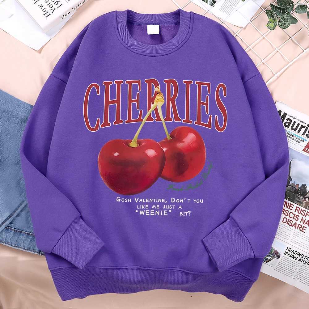 Cherries Fashionable Fruits Print Hoodie Mens Harajuku O-Neck Sportswear New Loose Clothing Street Fashion Fleece Clothes Women W250207