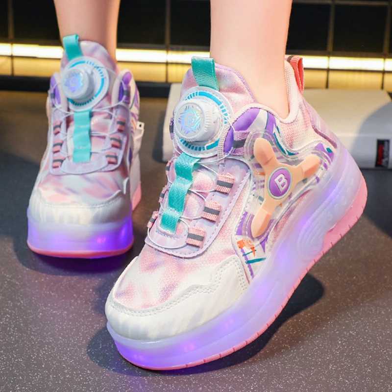 Childrens Outdoor Sports Shoes Casual Boys Two Wheeled LED Light Shoes Kids Training Roller Skating Shoes USB Charge Sneakers W250207
