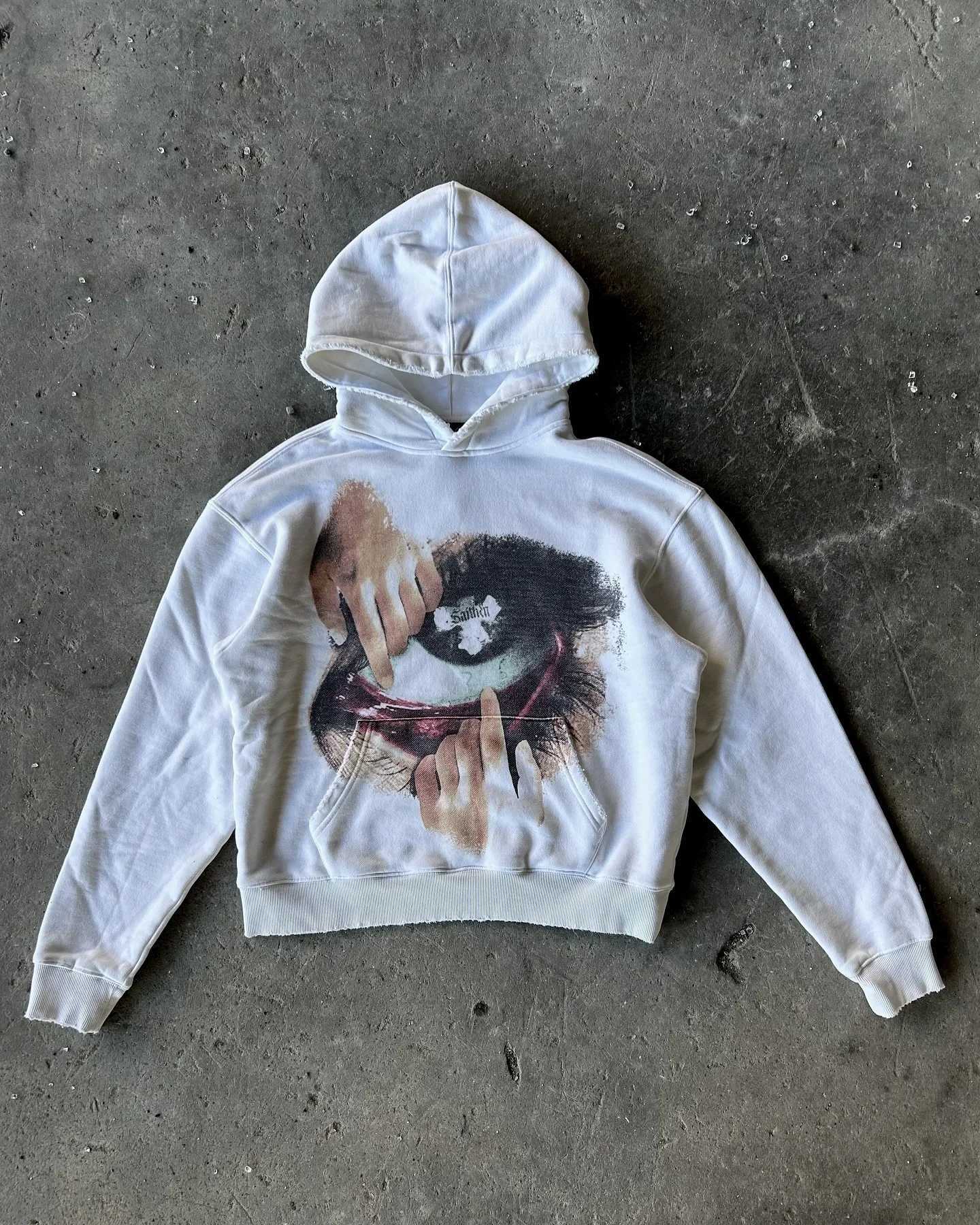 Mens Big Eye Printed Oversized Loose Hoodie Y2K Autumn/Winter Retro Fashion Sportswear Hip Hop Gothic Street Clothing Womens Clothing W250207