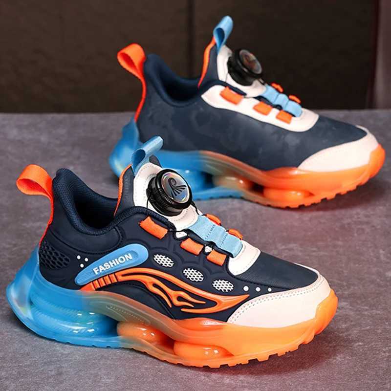 Childrens tennis shoes autumn new waterproof leather casual lightweight rotating buckle breathable running shoes W250207