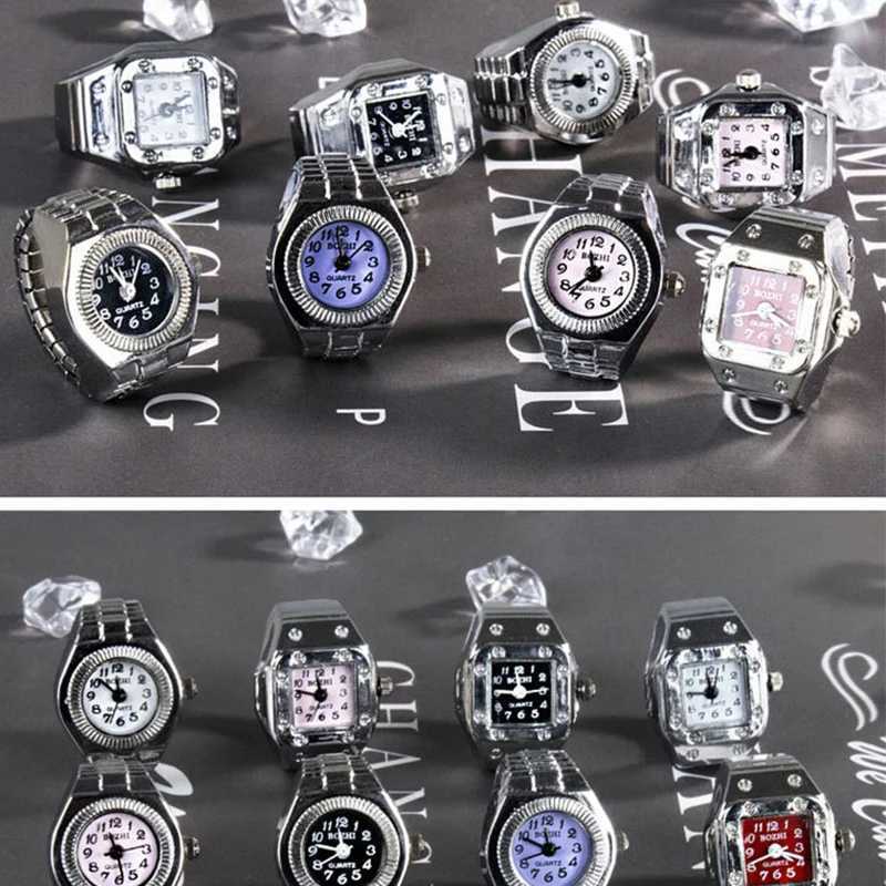 WLP 2023 Fashion Mini Quartz Watch Clock Finger Rings for Men Women Elastic Strap Punk Gothic Couple Roman Ring Jewelry Gift W250207